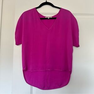 Milly (2) Magenta Slight Hi-Low Relaxed Fit Dolman Short Sleeve Crew Neck Blouse
